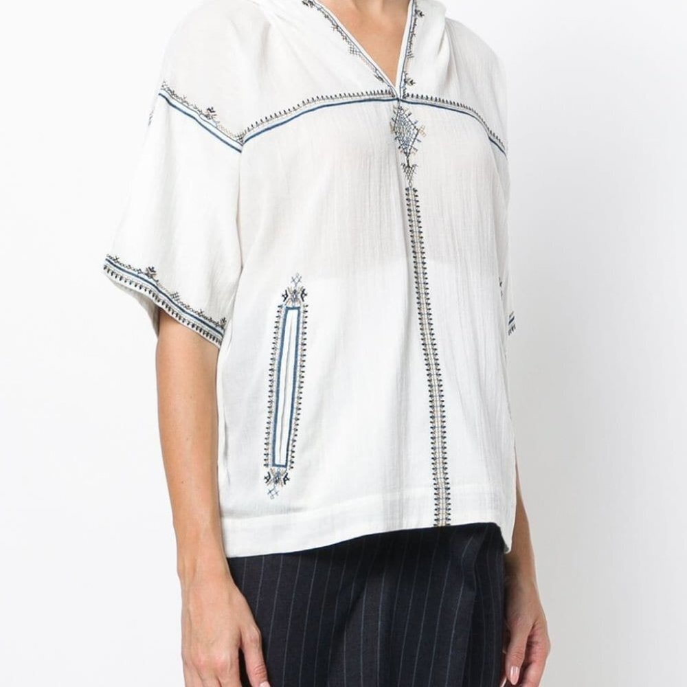 ETOILE ISABEL MARANT Mekki Half-Sleeve Hooded Blouse with Embroidery - Picture 3 of 10